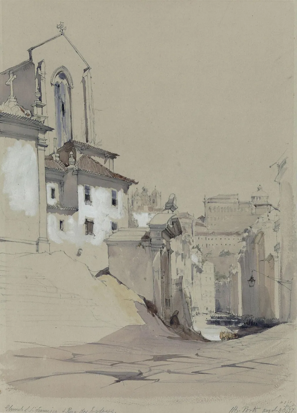 Church of San Francisco and Rua dos Ingleses, Oporto, by James Holland, watercolor, 1837