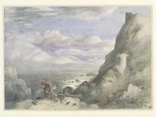 The Witch's Home, No. 1 : Broom Waiting- Coming Out, by Richard Doyle, watercolor, 1874
