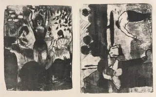 Singer at the Café-Concert and The Harvesters (Les Moissonneurs), by Émile Bernard, 1888