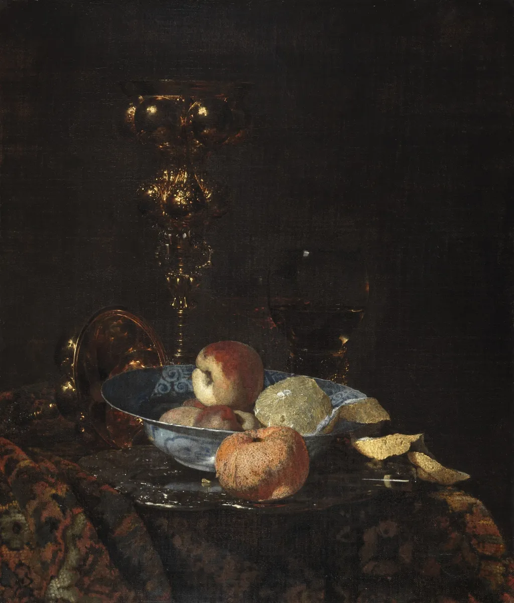 Still Life with Columbine Goblet, by Willem Kalf, oil, 1660