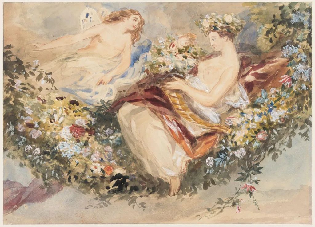 Flora and Zephyr, by John James Chalon, watercolor, 1850