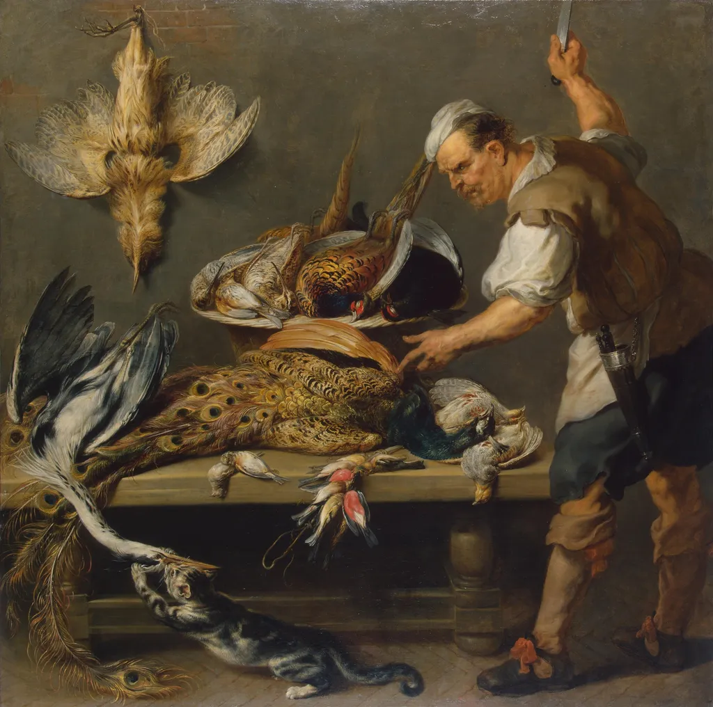 Cook at a Kitchen Table with Dead Game on it, by Frans Snyders, oil, 1634