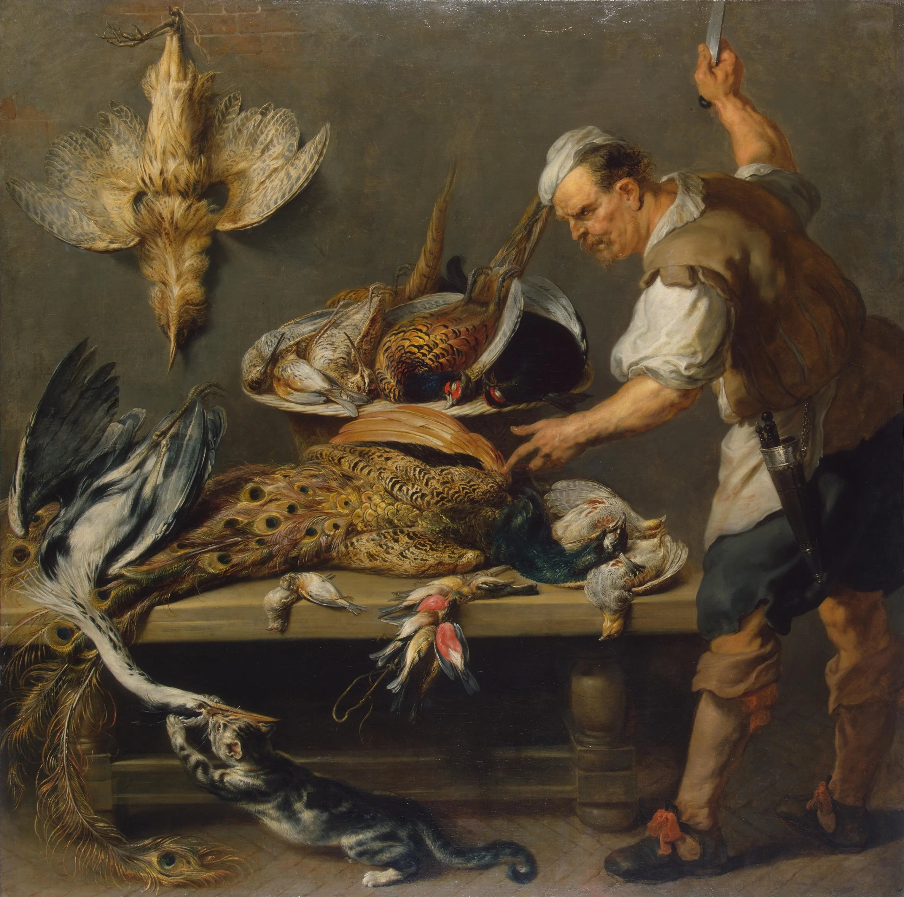 Cook at a Kitchen Table with Dead Game on it, detail