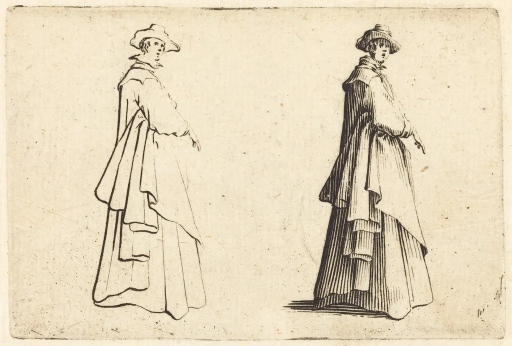 Lady in a Large Coat, by Jacques Callot, ink, 1622