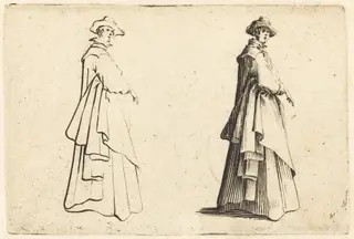 Lady in a Large Coat, by Jacques Callot, ink, 1622