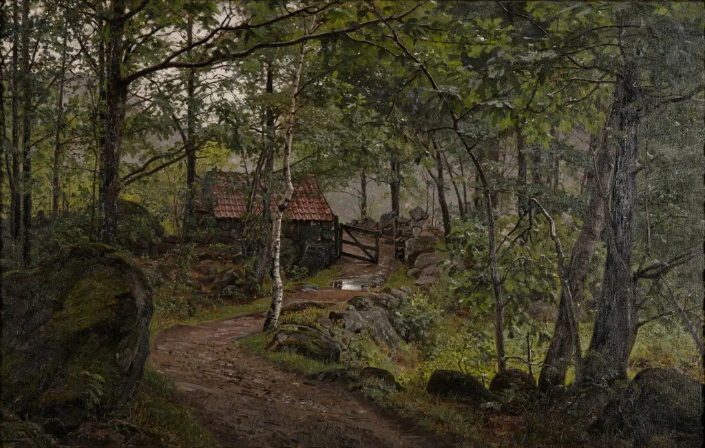 Under trærne, Hoven ved Mandal, by Amaldus Nielsen, unspecified, 1908
