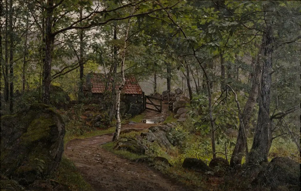 Under trærne, Hoven ved Mandal, by Amaldus Nielsen, unspecified, 1908