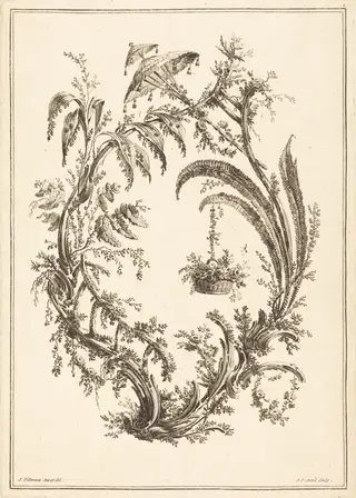 Ornament with Parasol and Hanging Basket, by Jean-Jacques Avril I, ink, 1788
