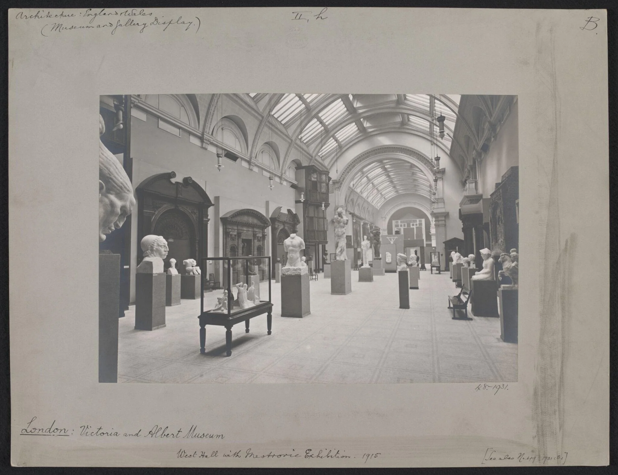 Victoria and Albert Museum, West Hall (Gallery 48) showing Ivan Meštrović sculpture exhibition, looking west, detail