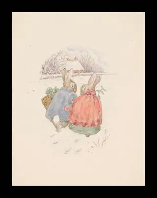 Design for a christmas card, by Beatrix Potter, watercolor, 1890