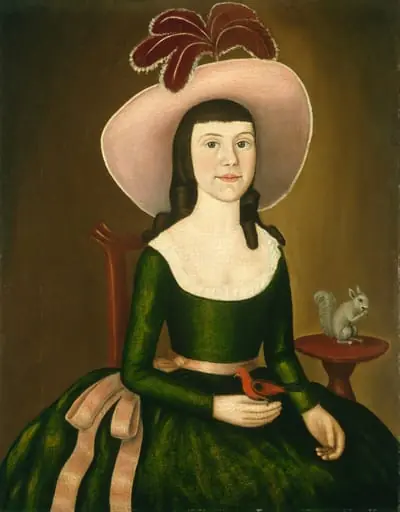 Miss Denison of Stonington, Connecticut (possibly Matilda Denison), by The Denison Limner, oil, 1790
