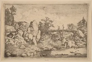 Two Logs in the Water, by Allart van Everdingen, ink, 1650