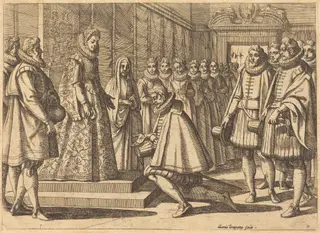 Philip of Spain before Margaret of Austria, by Antonio Tempesta, ink, 1612