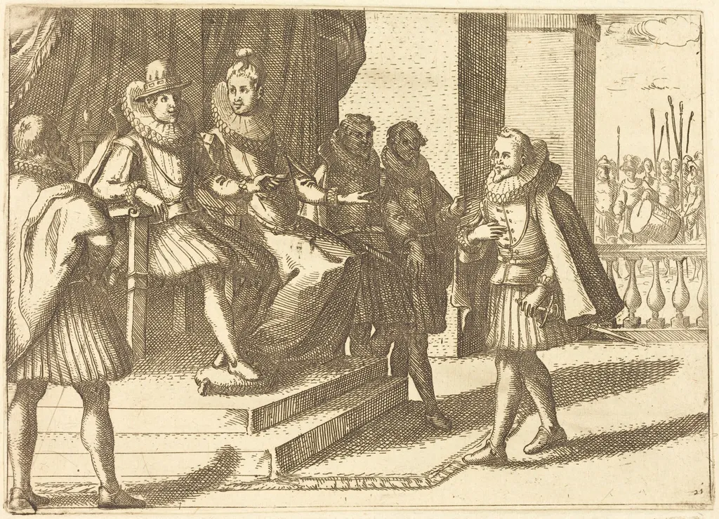 King and Queen in Consultation about the Turks, by Jacques Callot, ink, 1612