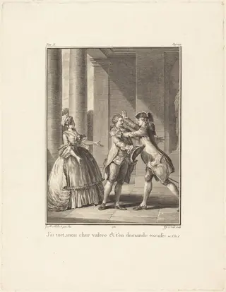 J'ai tort, mon cher Valère, et t'en demande excuse, by Jean Jacques Le Veau, ink, 1782