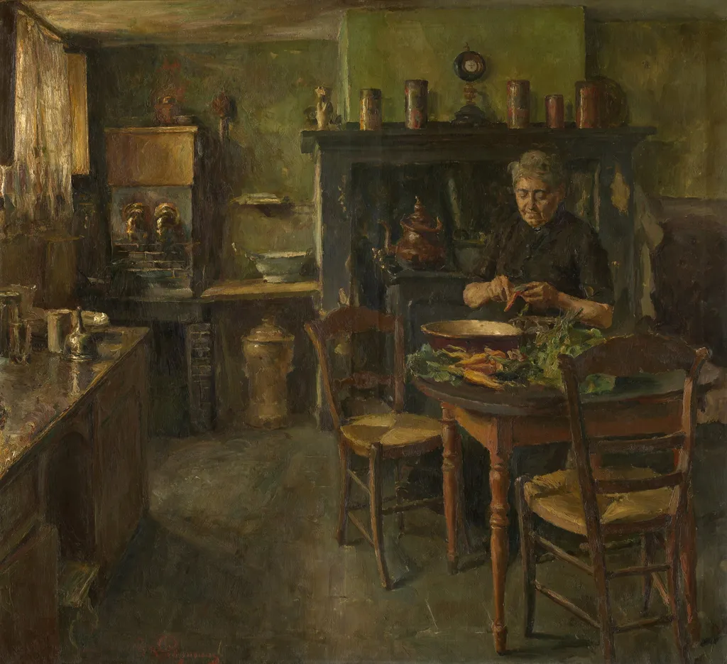 Kitchen, by Romain Looymans, oil, 1899