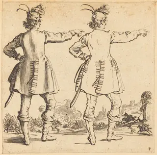Officer with Feathers in Cap, Seen from Behind, by Jacques Callot, ink, 1622