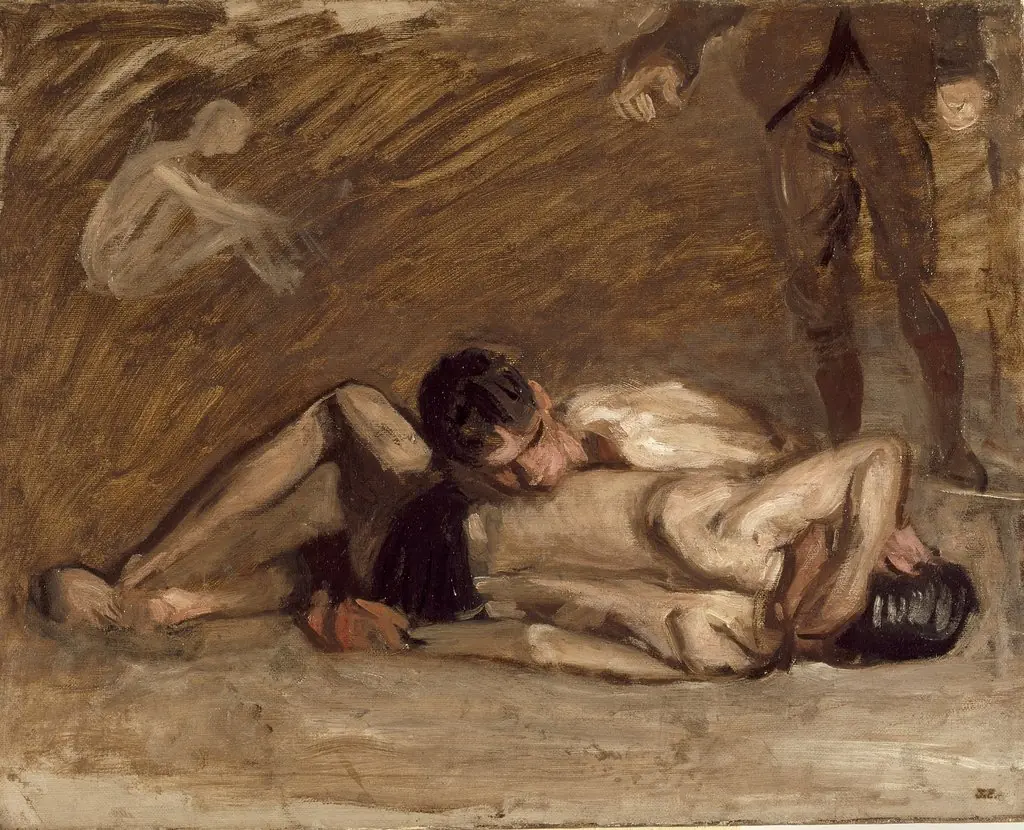 Wrestlers, by Thomas Eakins, oil, 1900