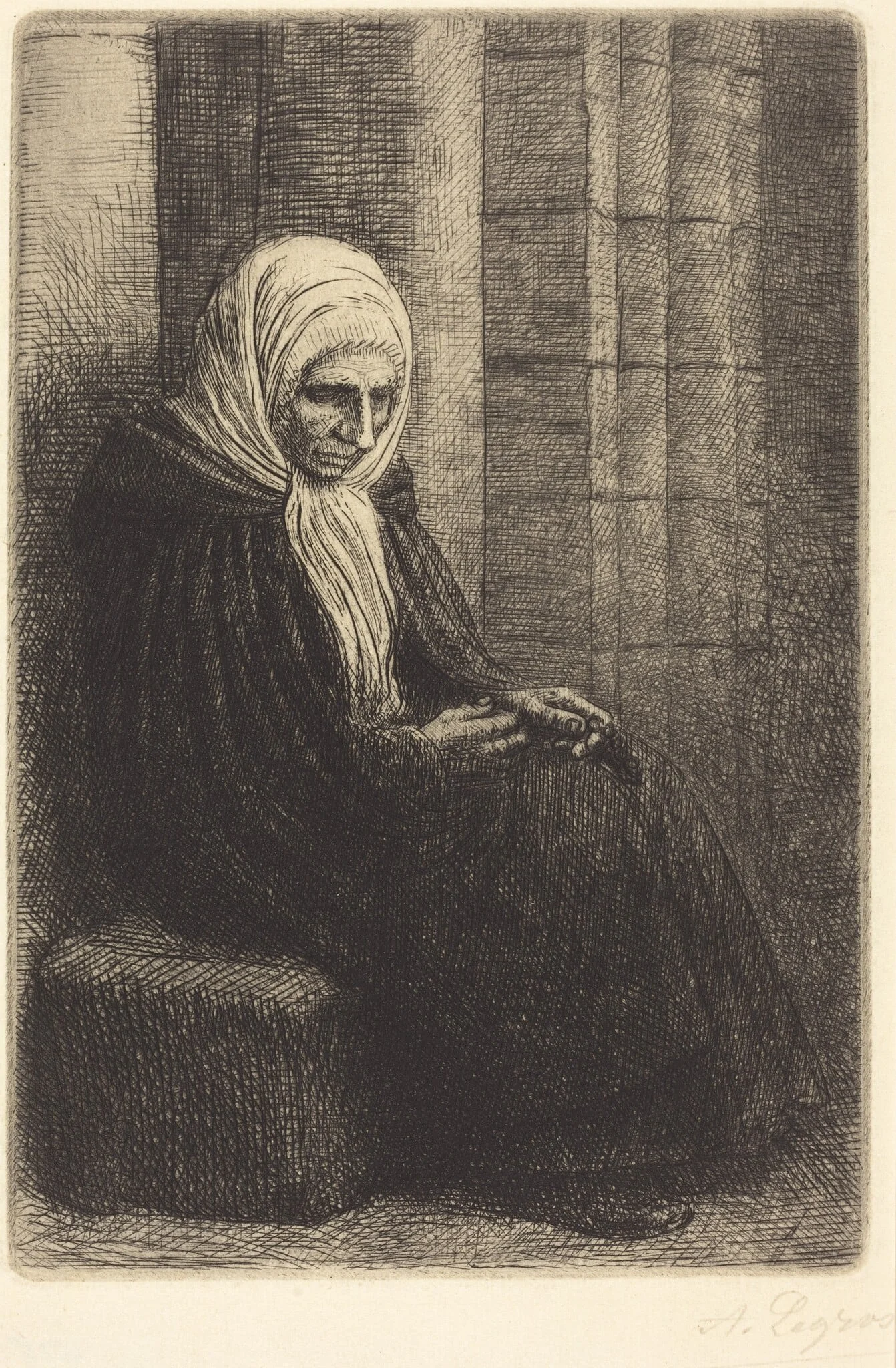 Woman Seated against a Wall, Child with His Head in Her Lap (Femme assis, muraille au fond, enfant la tete dans son giron), detail