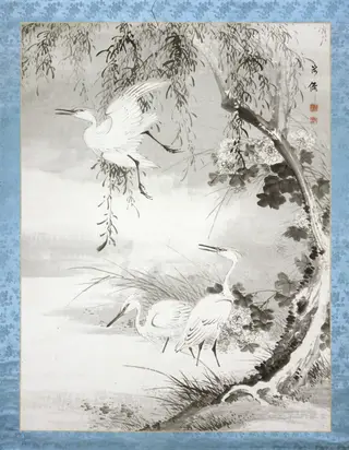 Herons and Willow, by Oda Kaisen, unspecified, 1850