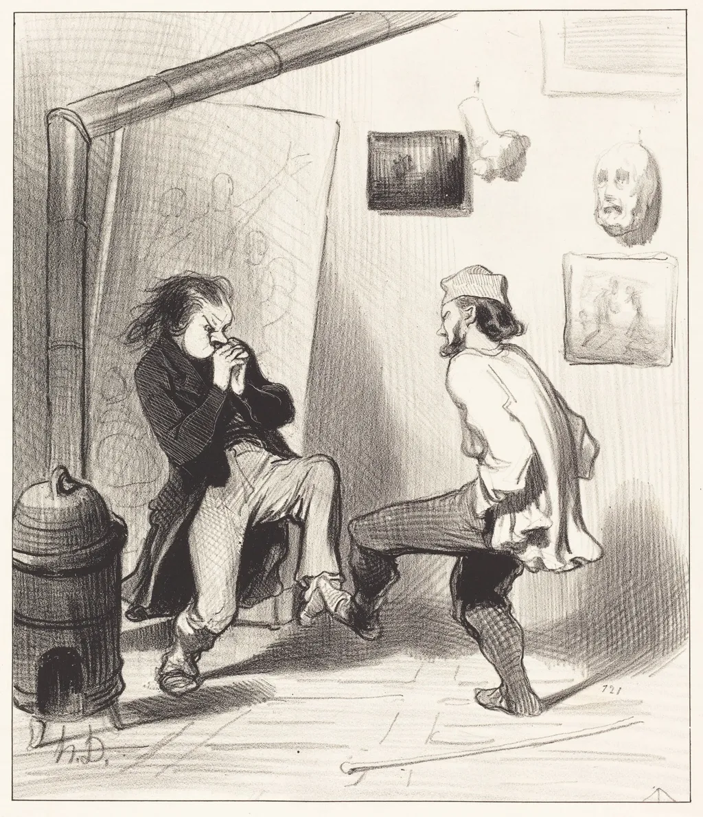 Quand on a brulé son dernier chevalet!, by Honoré Daumier, ink, 1845