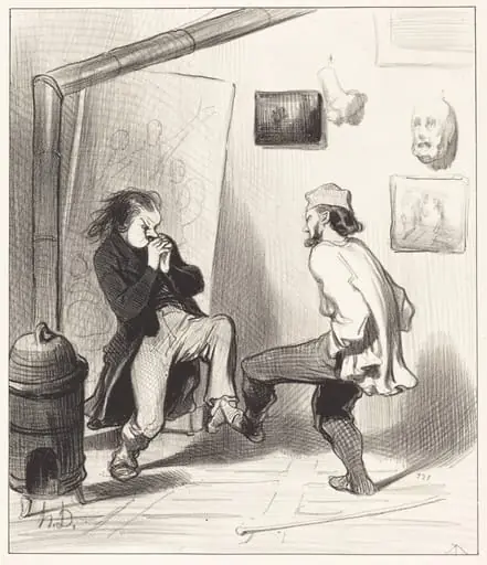 Quand on a brulé son dernier chevalet!, by Honoré Daumier, ink, 1845