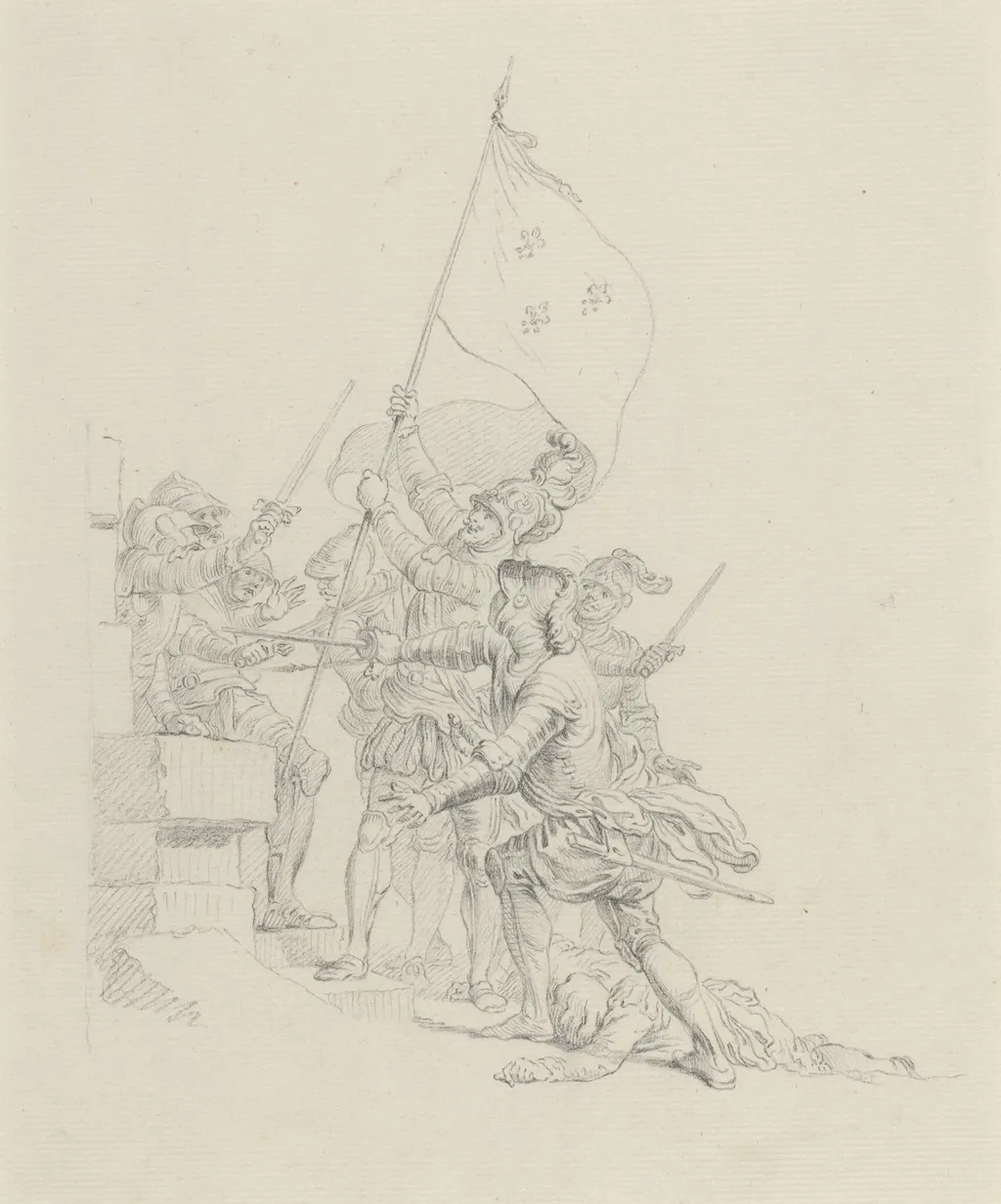 Il monte: il a déjà de ses mains triomphantes..., by Hubert François Gravelot, graphite, 1736
