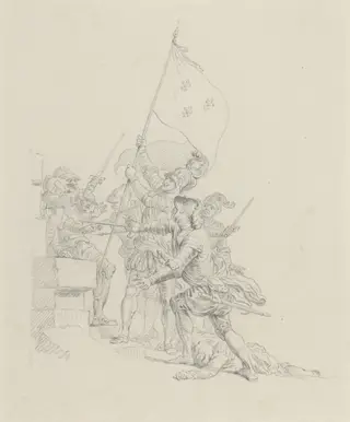Il monte: il a déjà de ses mains triomphantes..., by Hubert François Gravelot, graphite, 1736