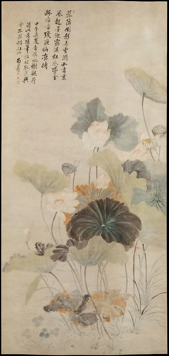 清 佚名 仿惲壽平 夏夜清荷圖 軸|Lotuses on a summer evening, detail