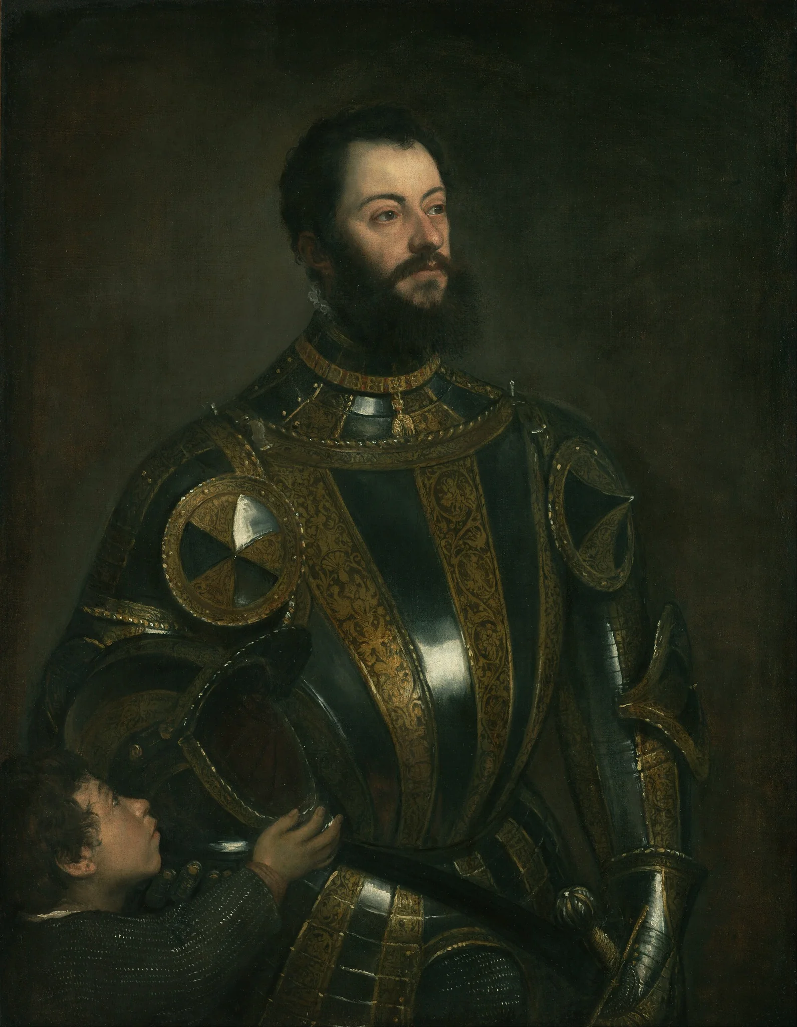 Portrait of Alfonso d'Avalos, Marchese del Vasto, in Armor with a Page, detail