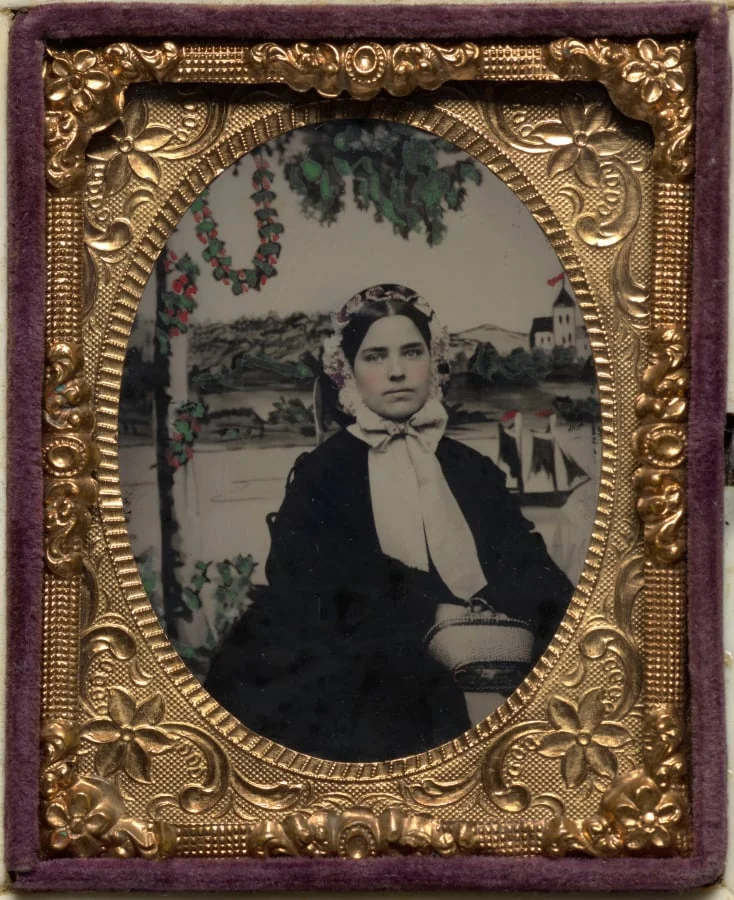 Woman with elaborate nautical backdrop, detail
