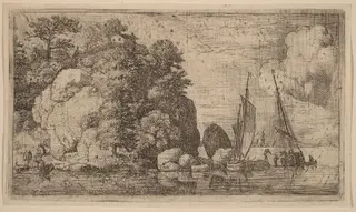Two Boats on a Wide River, by Allart van Everdingen, ink, 1650