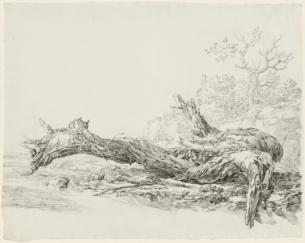 An Ancient Tree Fallen Beside a Stream, by Jean-Antoine Constantin, chalk, 1814