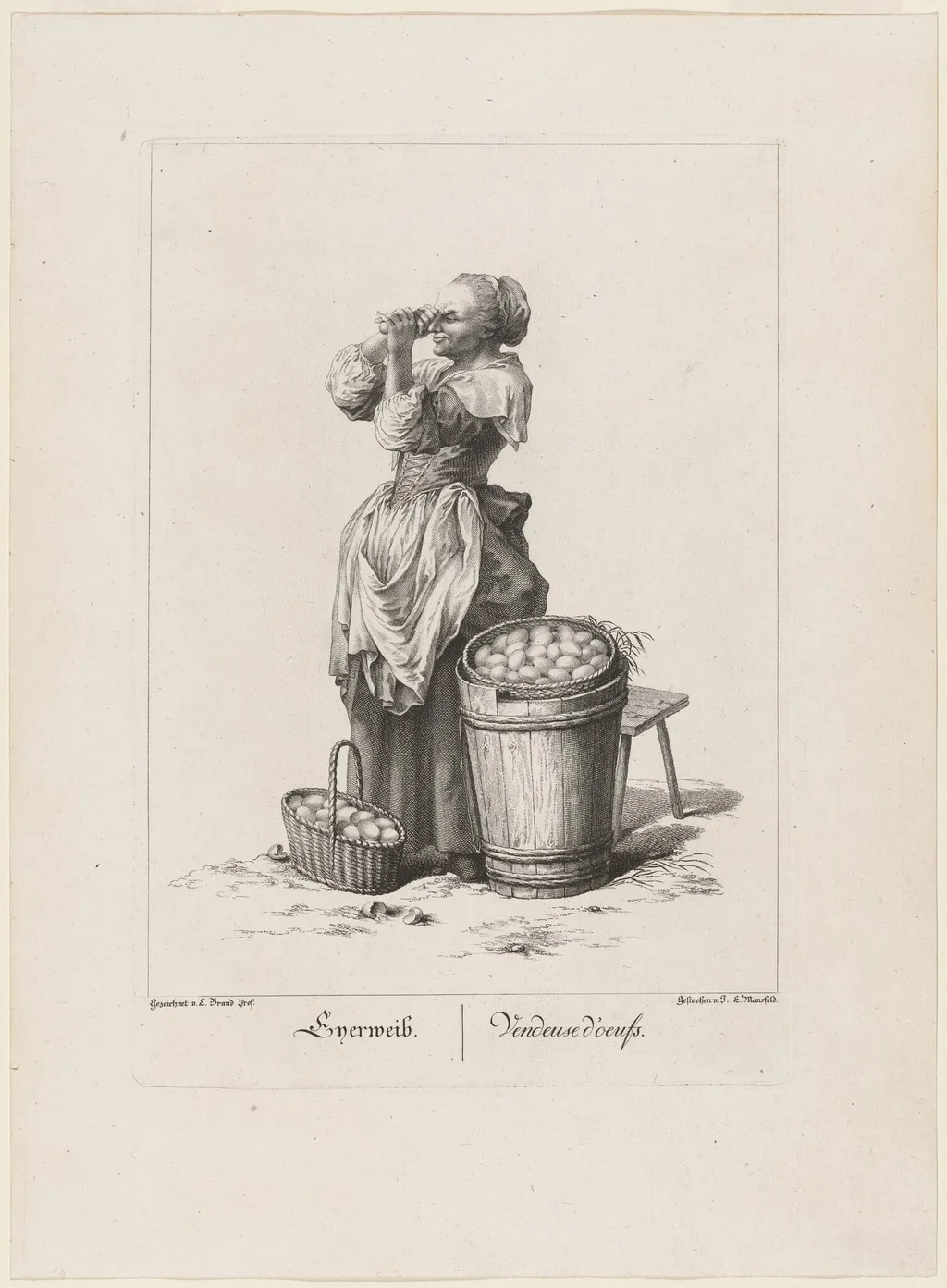 Eyerweib (Egg Seller), by Johann Georg Mansfeld, ink, 1775