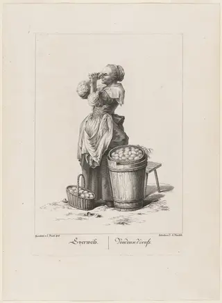 Eyerweib (Egg Seller), by Johann Georg Mansfeld, ink, 1775