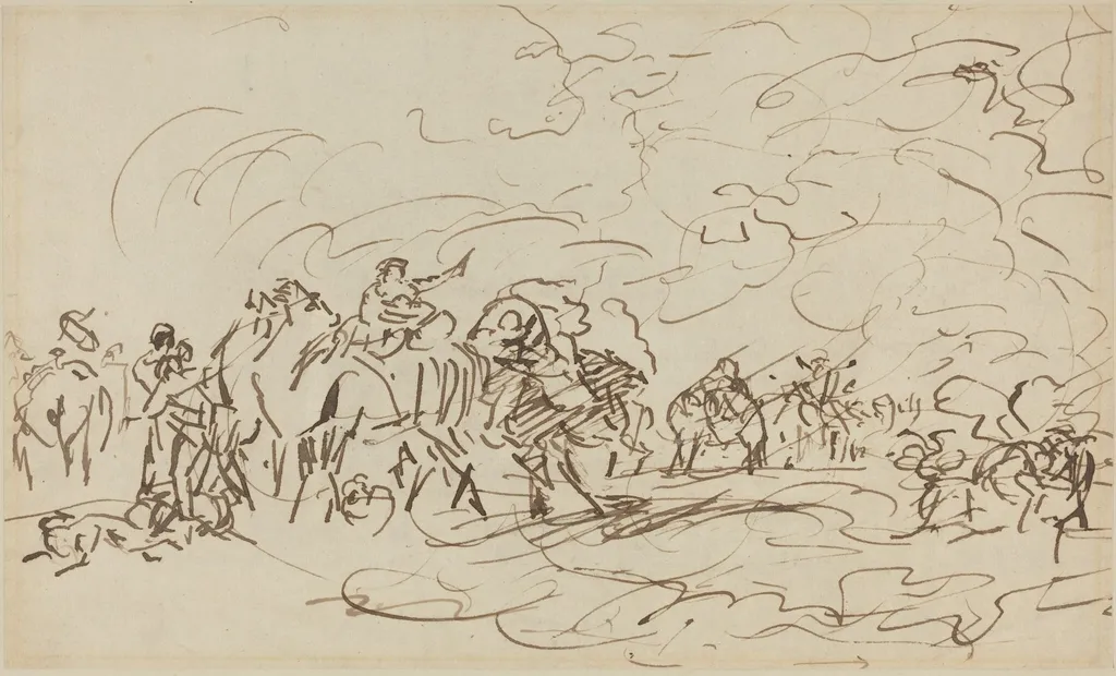 Sandstorm in the Desert Overtaking a Caravan, by Johann Zoffany, ink, 1786