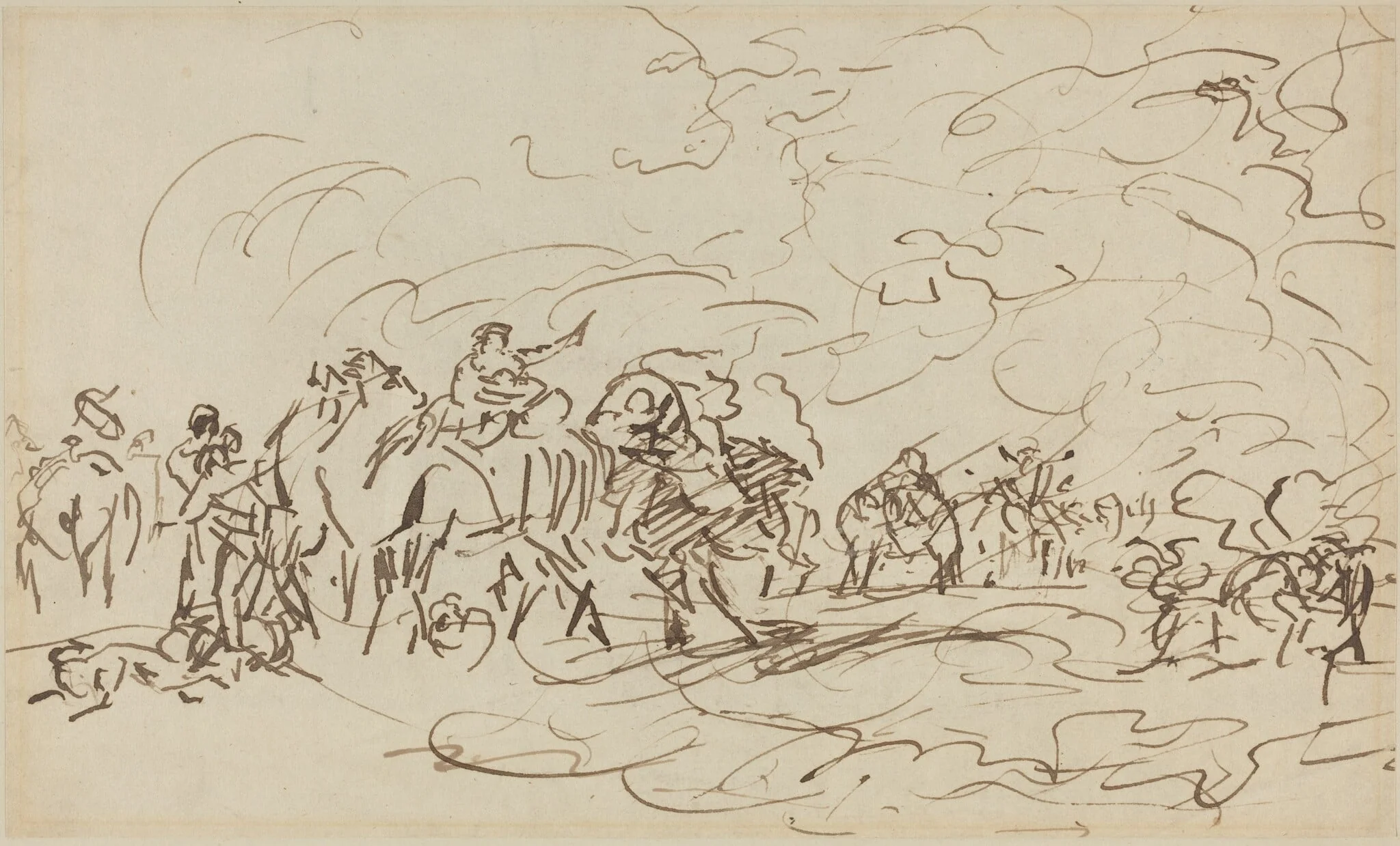 Sandstorm in the Desert Overtaking a Caravan, detail