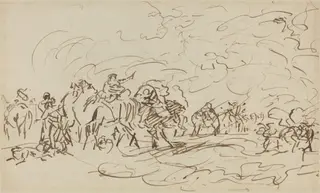 Sandstorm in the Desert Overtaking a Caravan, by Johann Zoffany, ink, 1786