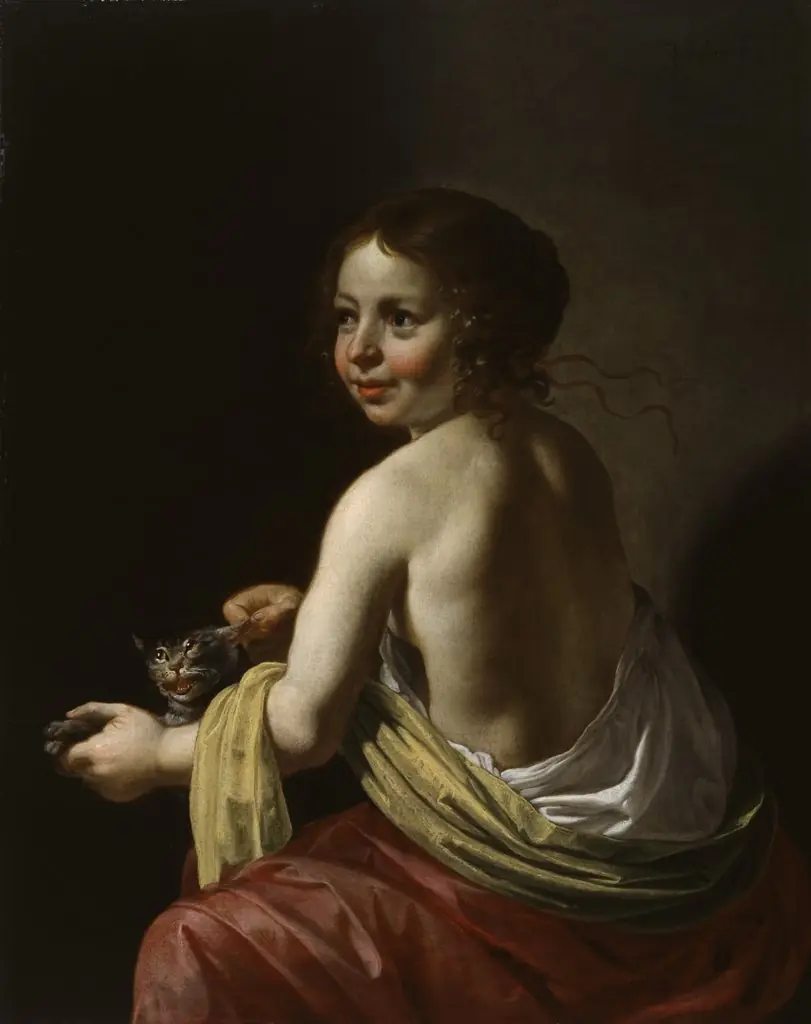 Girl Teasing a Cat, by Jan van Bijlert, oil, 1630