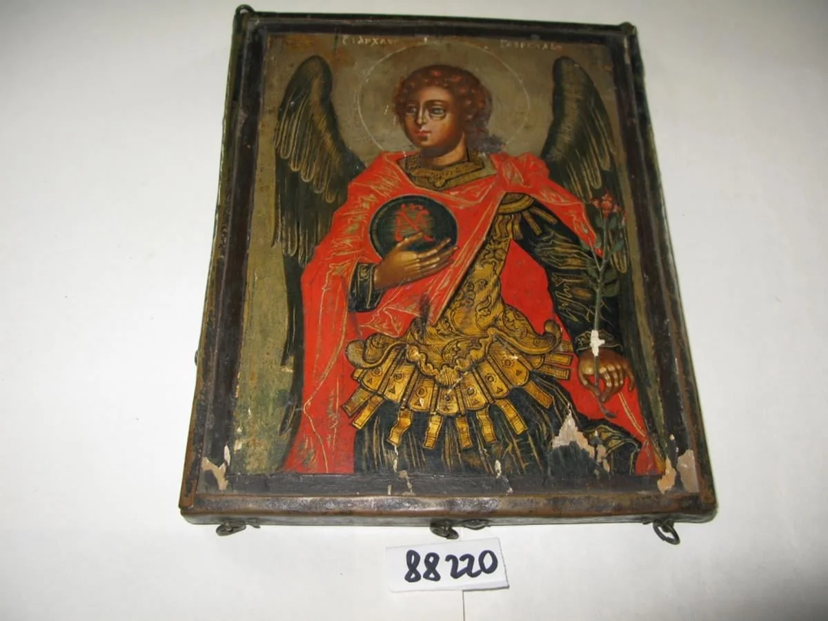 Sfinții Arhangheli Mihail și Gabriel Icoană pe lemn, prăznicar, detail