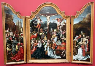 Triptych with the Crucifixion, by Jan van Dornicke, oil, 1520