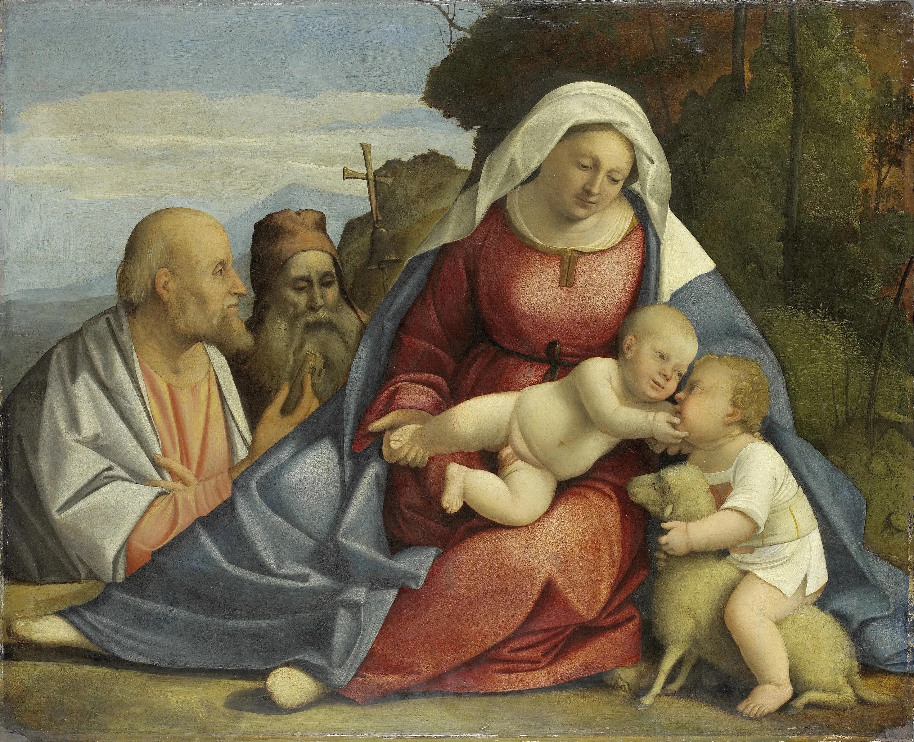 Virgin and Child with young John the Baptist, Saints Peter and Antony Abbot, detail