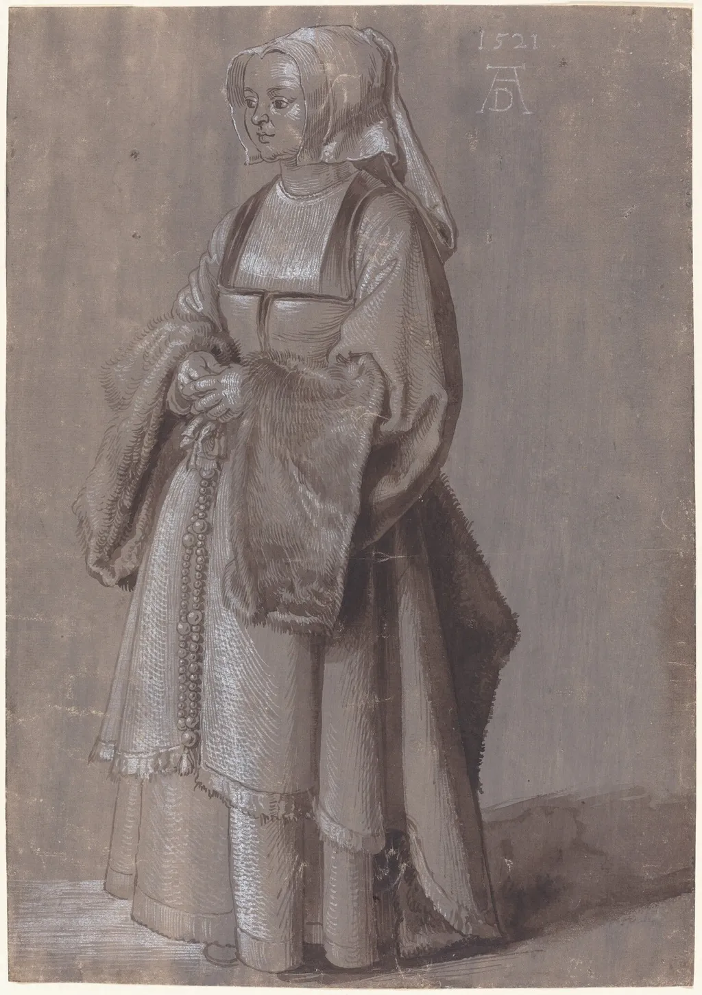 Young Woman in Netherlandish Dress, by Albrecht Dürer, paint, 1521
