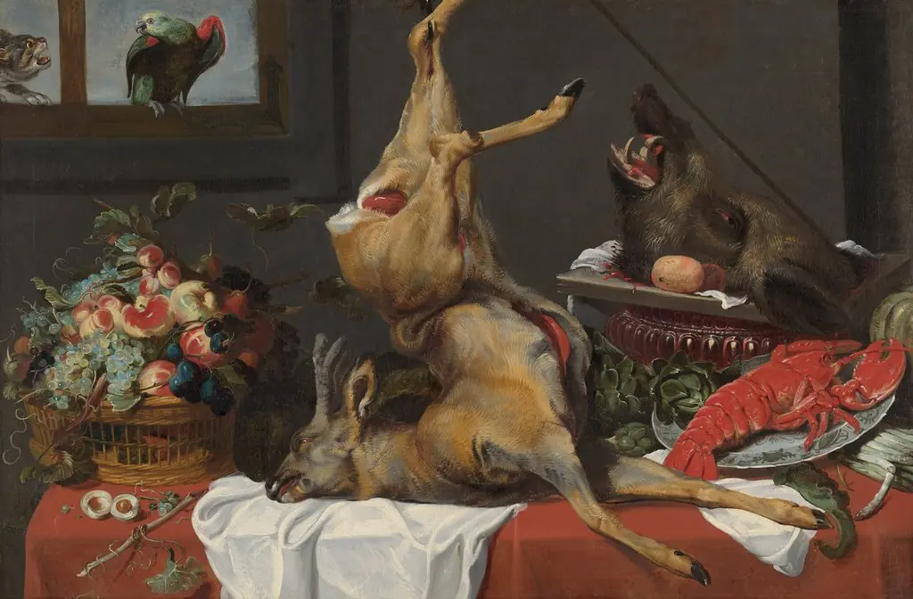 Still Life with a Dead Stag, by Frans Snyders, oil, 1650