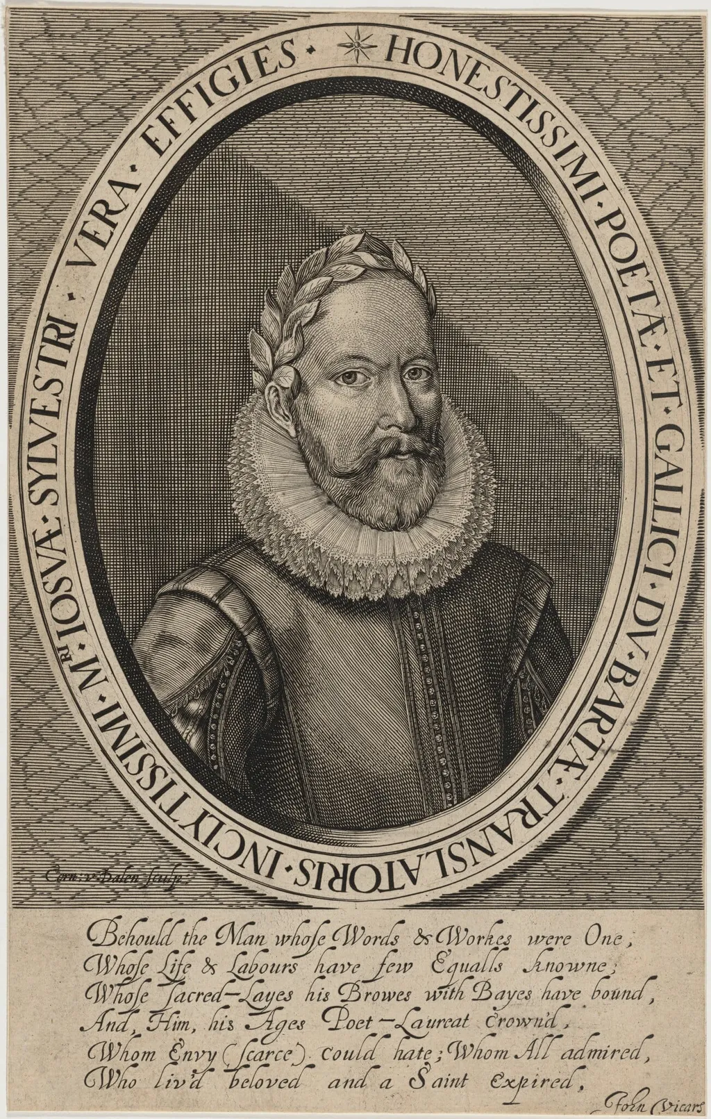 Josuah Sylvester, Poet, by Cornelis van Dalen I, ink, 1634