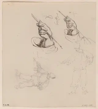 The hands of a Chinese man holding a line, by George Chinnery, 6