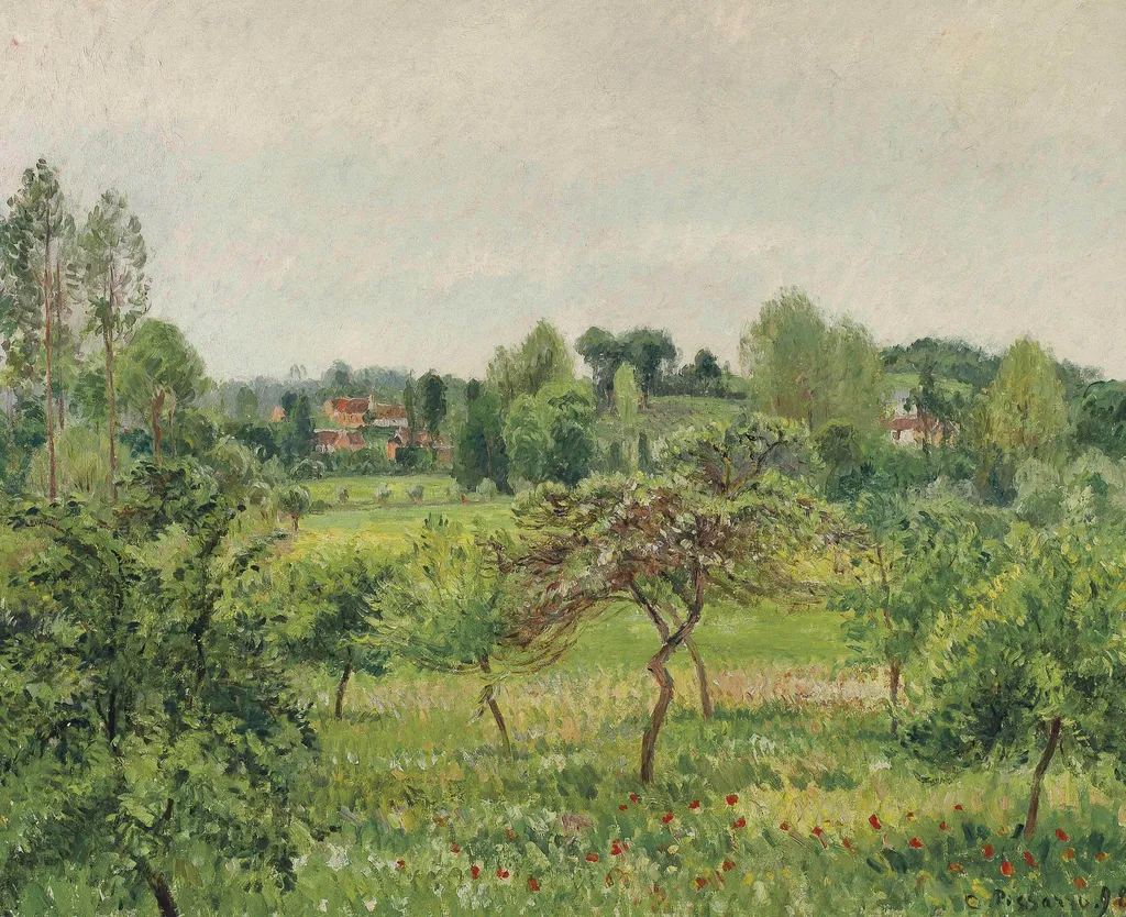 June, Rainy Weather, Éragny, by Camille Pissarro, oil, 1900