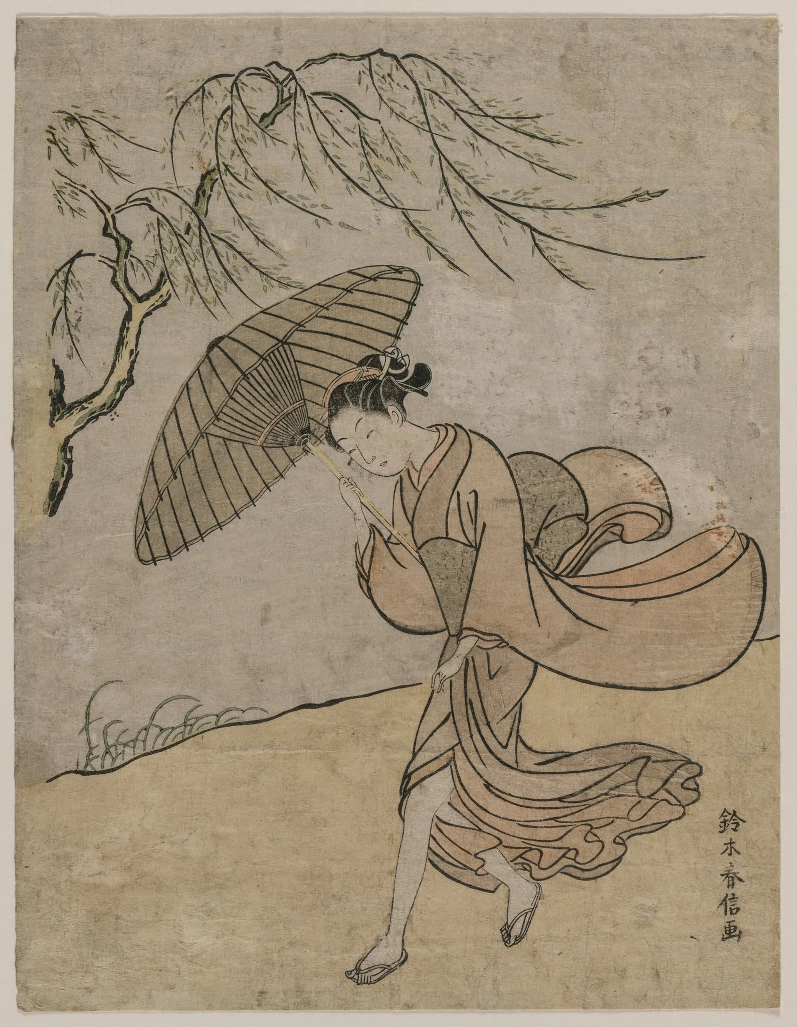 Woman Running Past a Willow Tree in a Breeze, detail
