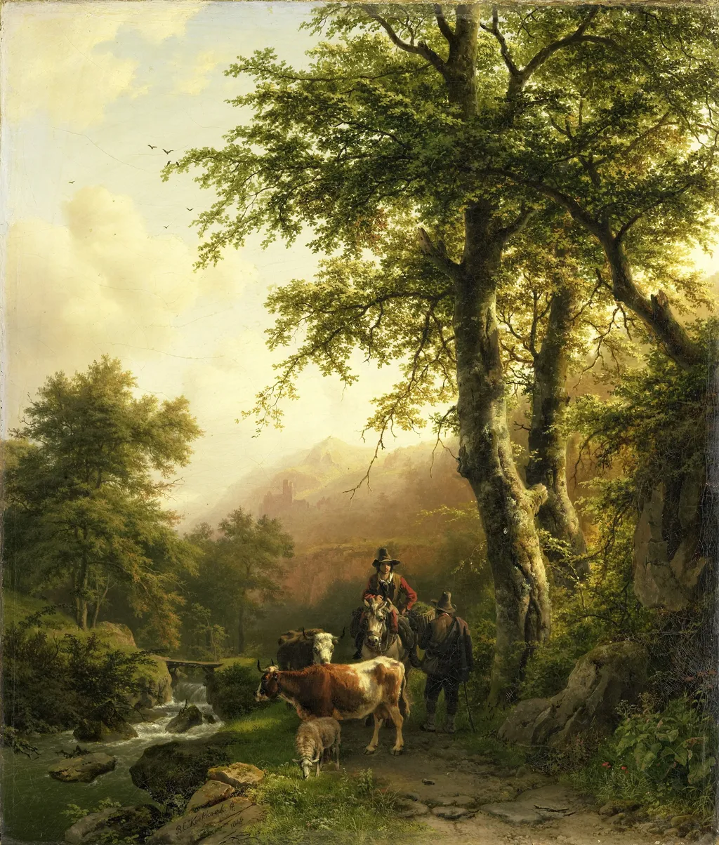 Italianate landscape, by Barend Cornelis Koekkoek, oil, 1848