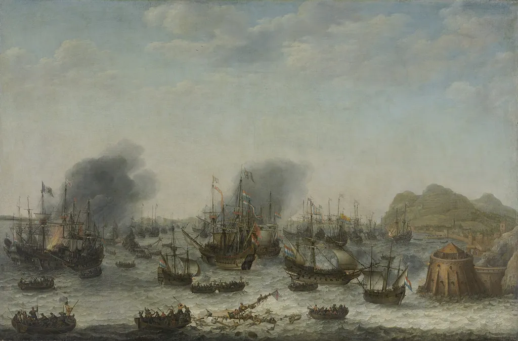 The defeat of the Spanish at Gibraltar by a Dutch fleet under the command of Admiral Jacob van Heemskerck, 25 April 1607, by Adam Willaerts, oil, 1639
